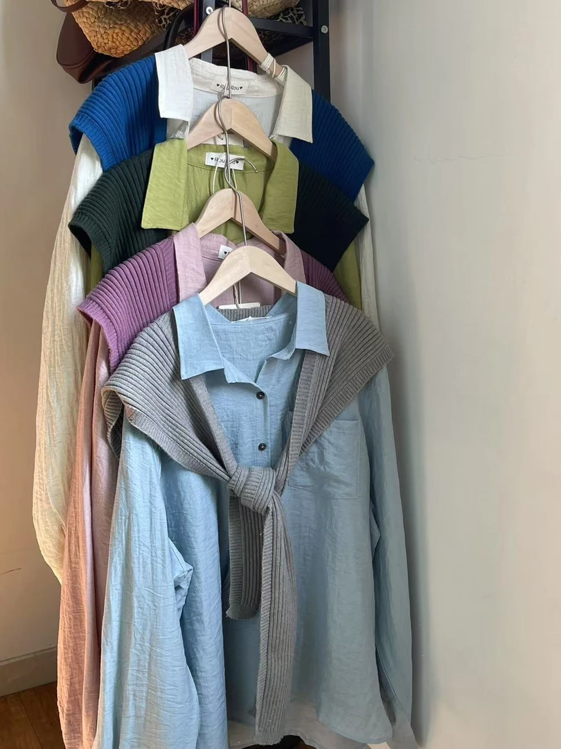 2933#【日光色谱】高级感多巴胺翻领正肩衬衫没带披肩