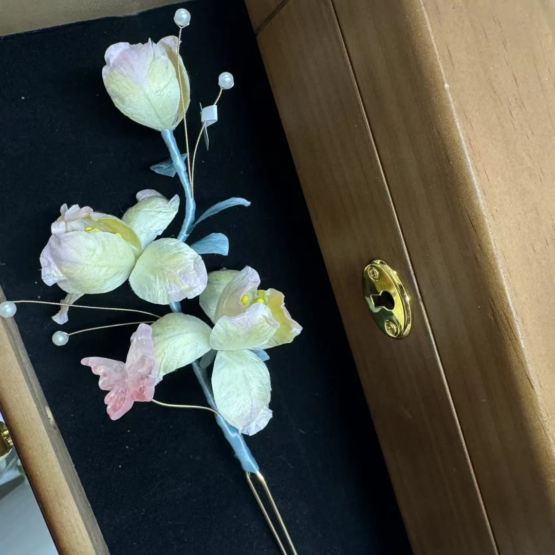 (听月专属)大麦吖古风发饰汉服绒花发簪手工制作默认微瑕均有色差