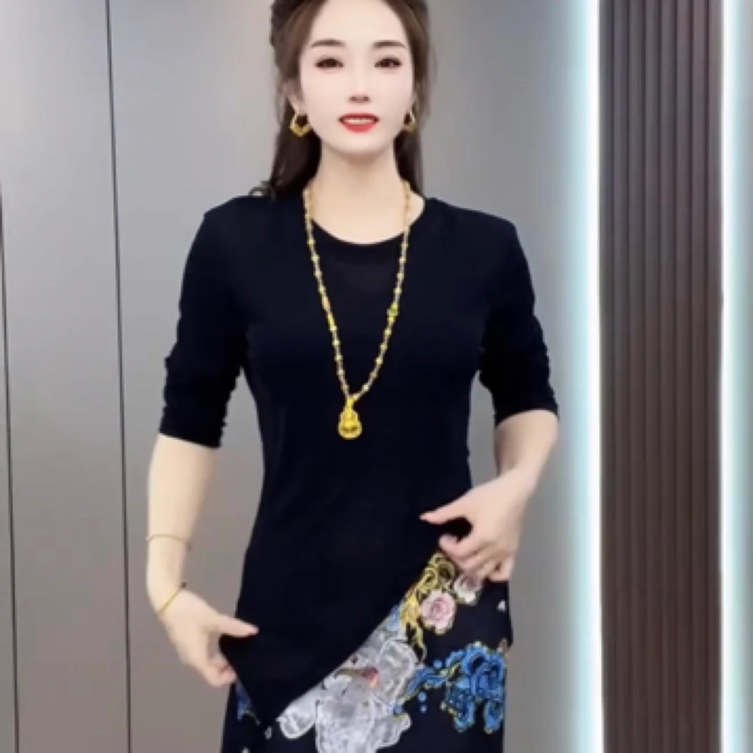 821新款不规则上衣加印花半身裙两件套套装