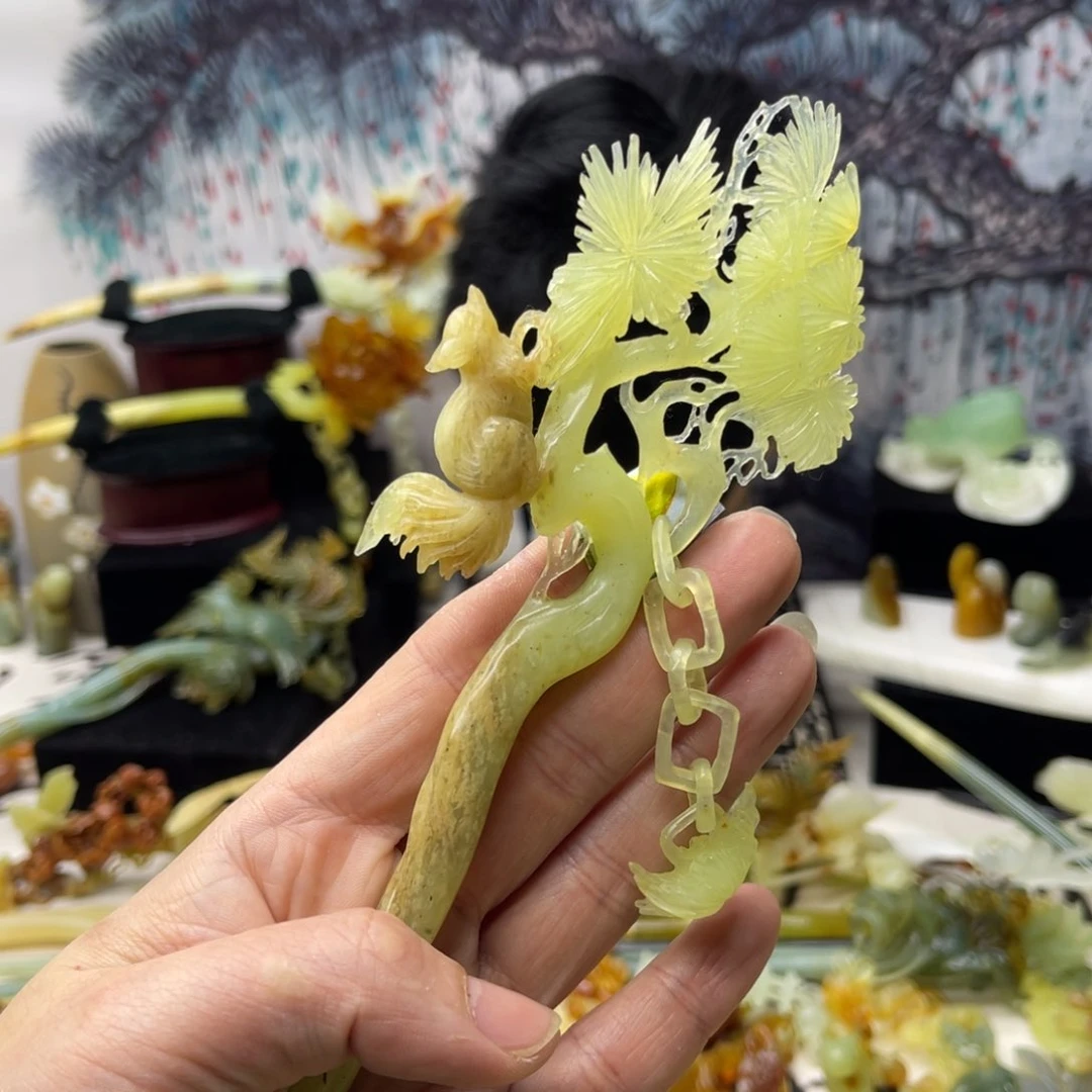 【闪购商品】蛇纹石玉发饰合金延