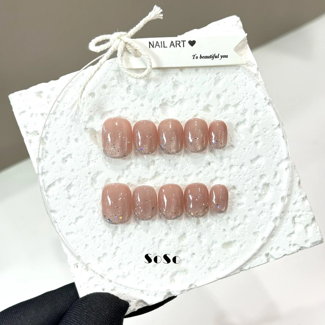 Nice SoSo【星河落】纯手工穿戴甲手绘猫眼裸色细闪温柔冰透小众