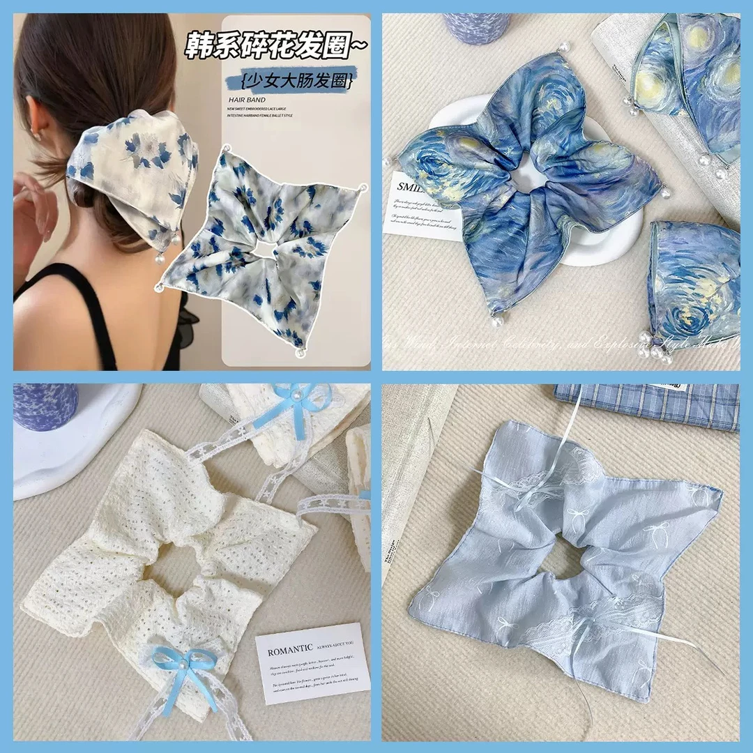 女日韩原创设计甜美风发圈发绳可爱甜美蓝色大肠发圈