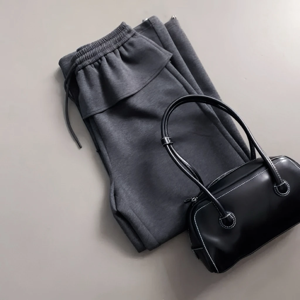 秋冬空气棉花边直筒裤卫裤宽松步履如云轻盈‌一触如棉的百搭抽绳