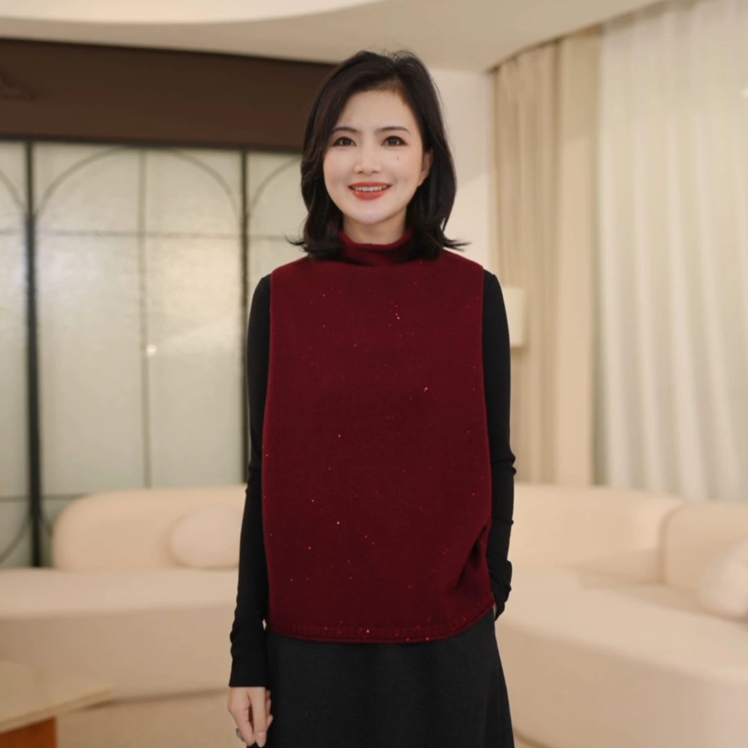 枫竺阿楠anan璀璨星河全羊毛针织马甲坎肩女秋冬套头外穿毛衣背心