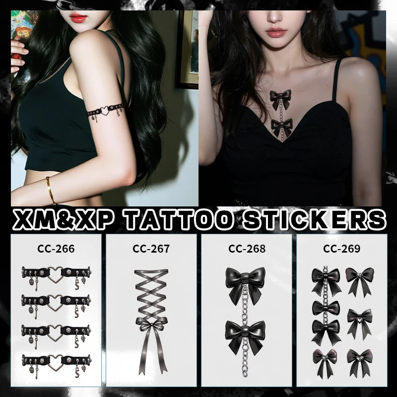 彩色纹身贴爱心蝴蝶结暗黑纹身贴持久防水女彩性感魅惑腹部手臂腿