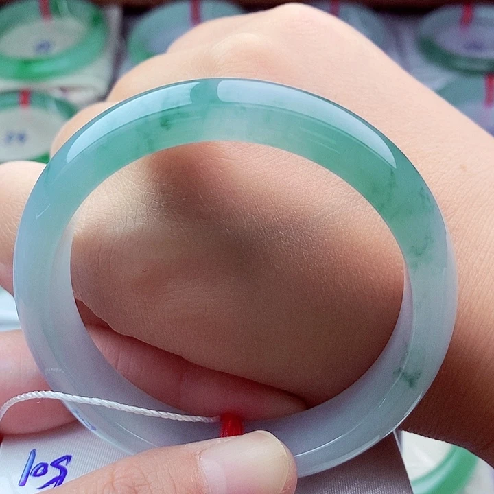 翡翠未镶嵌手镯0501-57圈口 半山水 蓝花 冰胶细腻