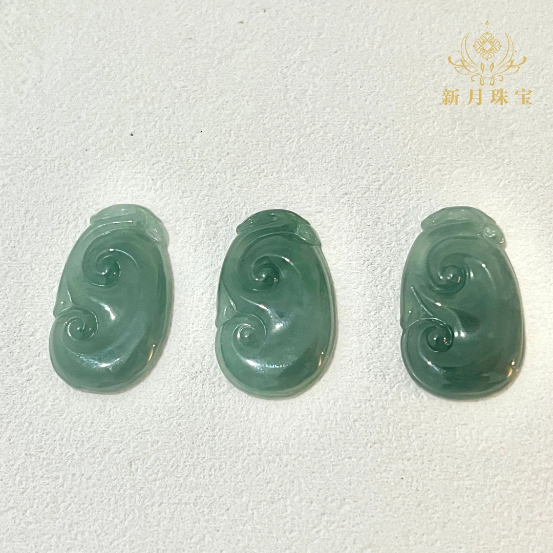 天然A货翡翠冰蓝水如意吊坠-多样性发一
