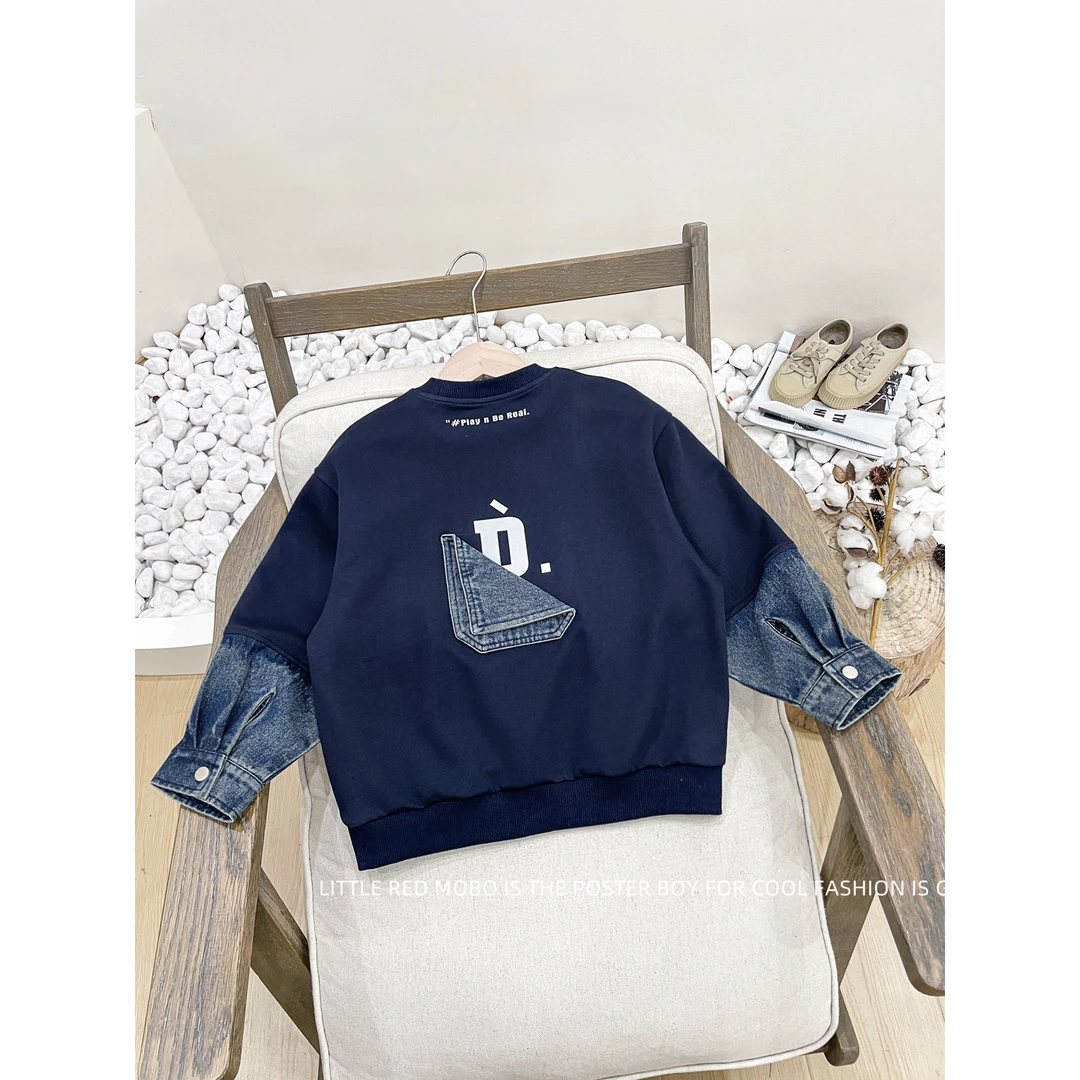 【现现】童装男儿童套头假两件卫衣2025春秋长袖上衣MMY831301