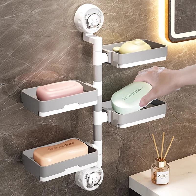 吸盘肥皂盒壁挂式免打孔香皂盒子置物架浴室洗漱台旋转沥水肥皂架