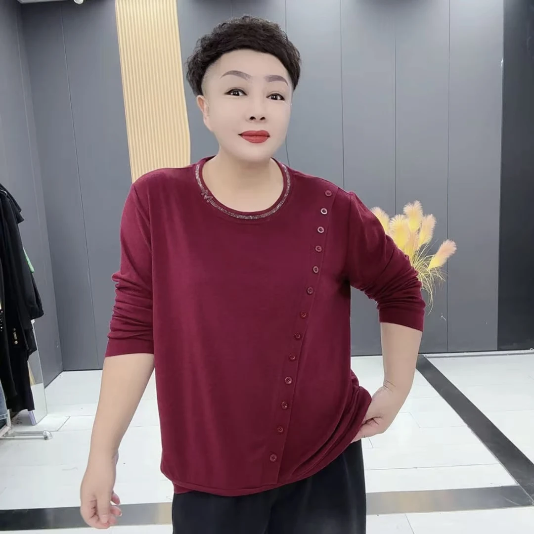 2934-GL新款大码圆领钻斜口显瘦气质百搭上衣