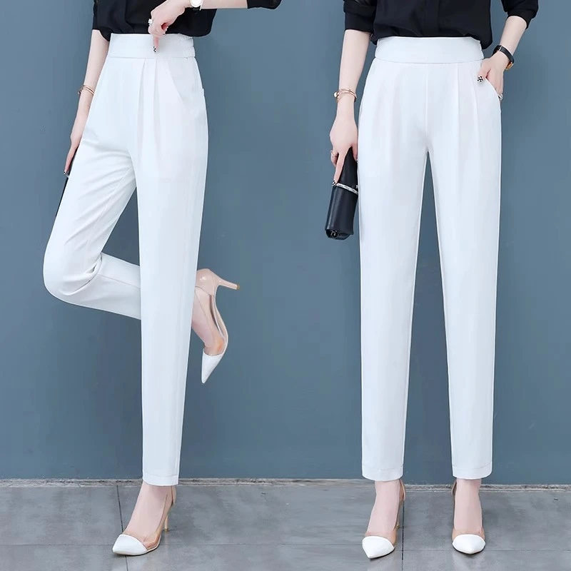 收胯王牌~冰丝垂感哈伦九分休闲裤女高腰直筒宽松显瘦烟管小西裤