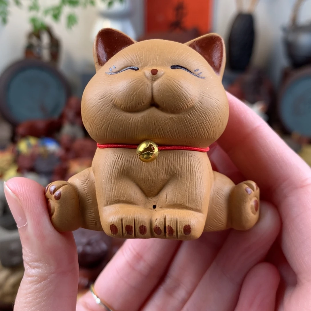 紫砂茶宠劈叉招财猫