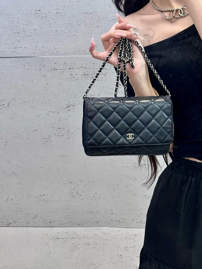 95新 Chanel/香奈儿 chanel黑银发财woc斜挎包