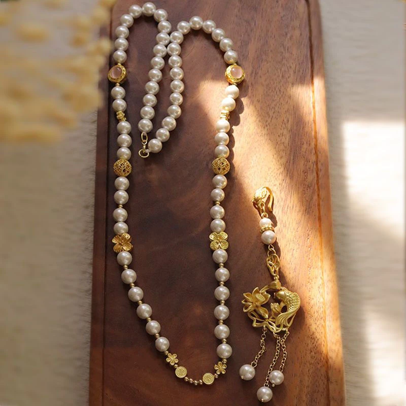 铜合金胸针 锦鲤戏莲项链吊坠胸针新中式旗袍压襟金色饰品高颜值