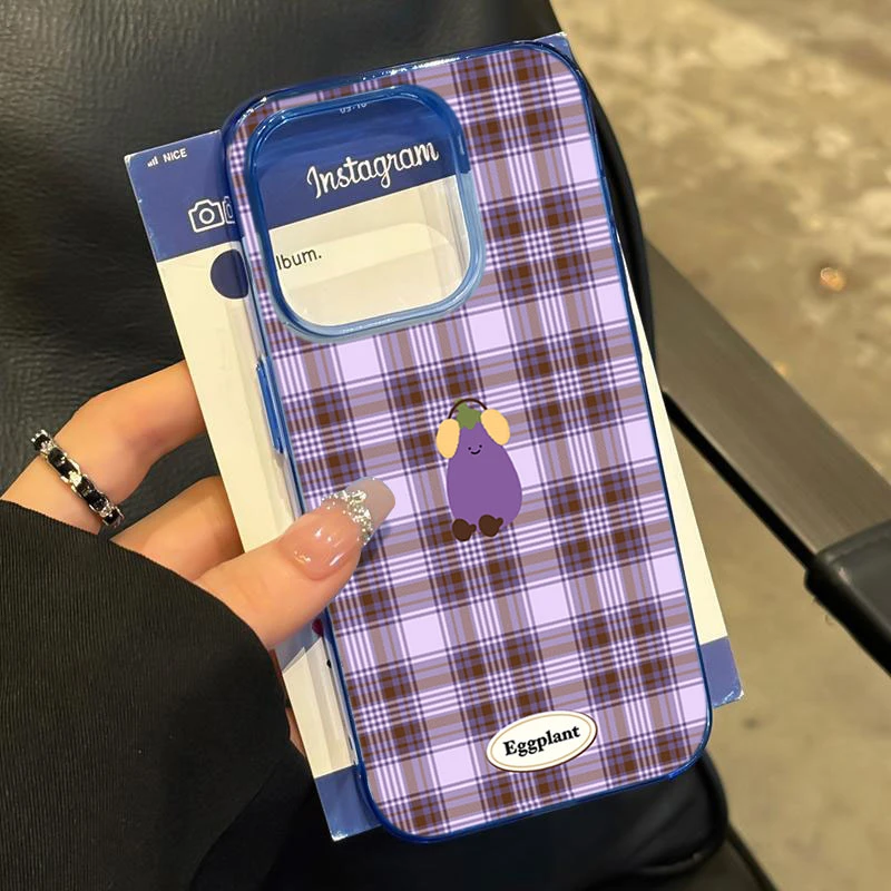 条纹茄子适用iphone16/15p/14promax苹果11手机壳13软胶12卡通8