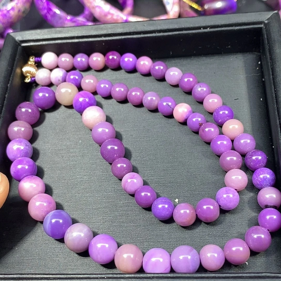 苏纪石（舒俱来）未镶嵌南非舒俱来毕业级樱花粉紫玉化圆珠塔链