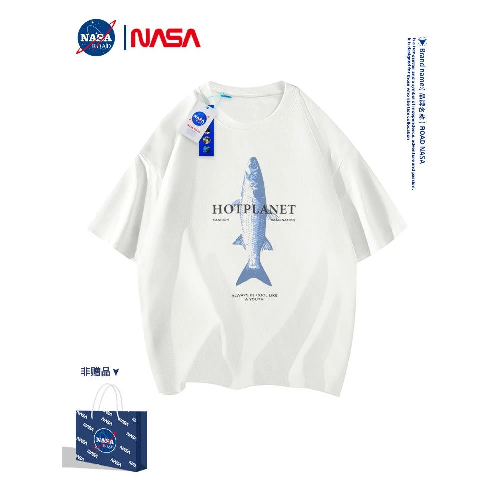 NASA美式高街短袖t恤衫男生夏季2025款宽松潮牌印花休闲半袖t恤男