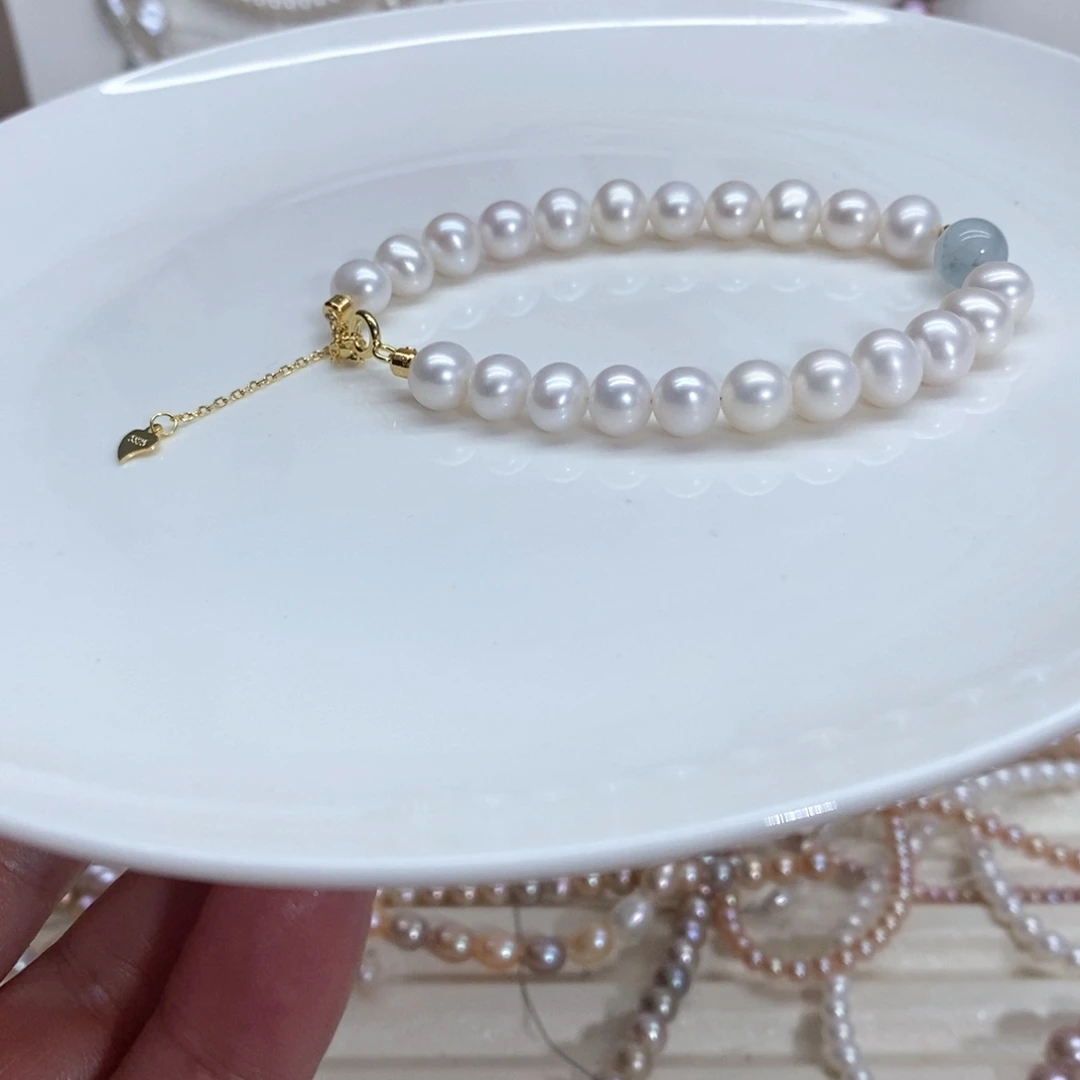 淡水珍珠手链银S925镶嵌7-7.5毫米