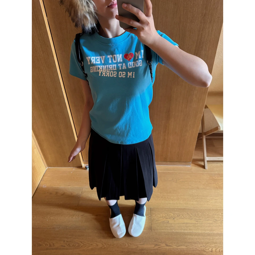 19studio WAYNEPRINCE 美式字母爱心印花T恤正肩修身辣妹短袖上衣