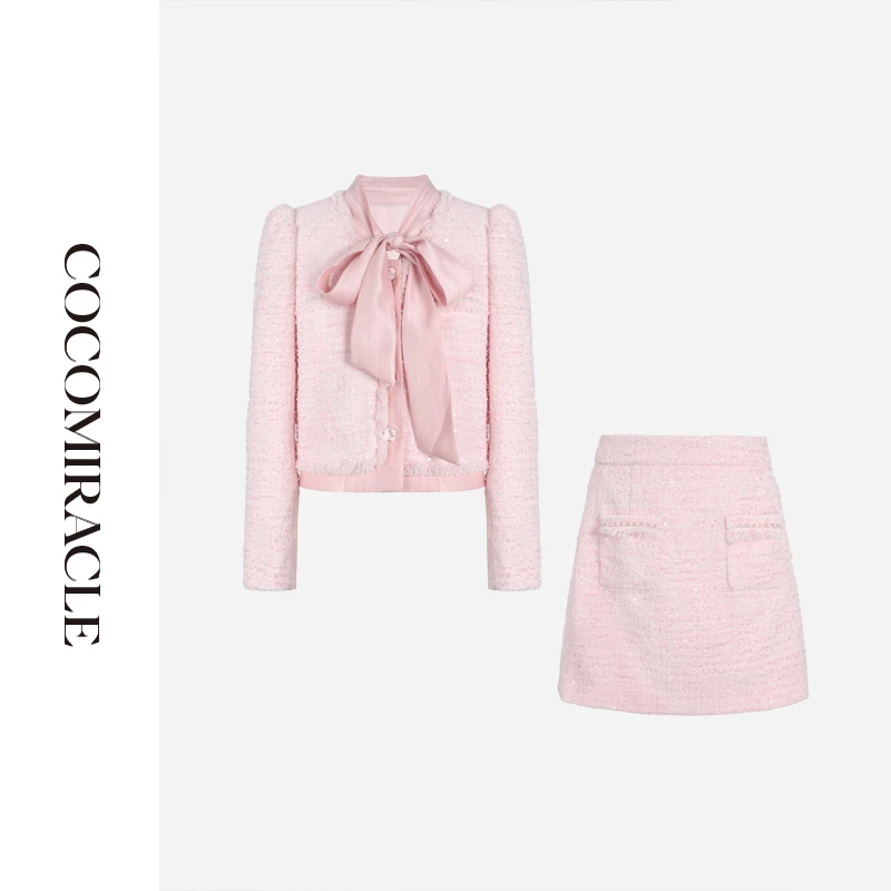 董小姐【秋日缪斯】新款蝴蝶结飘带小香上衣+短裙裤套装Q56TZ5255