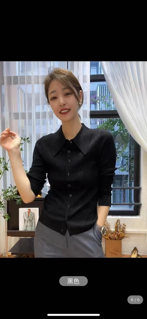 新款Polo领长袖针织衫女2025针织开衫毛衣修身内搭上衣