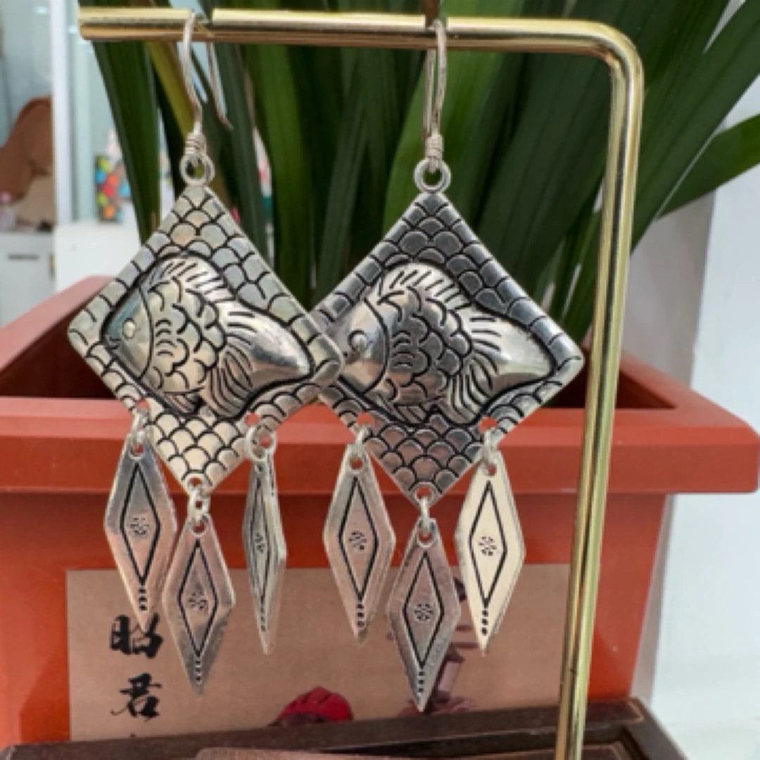 足银银制品 足银耳坠 蒙古元素耳坠