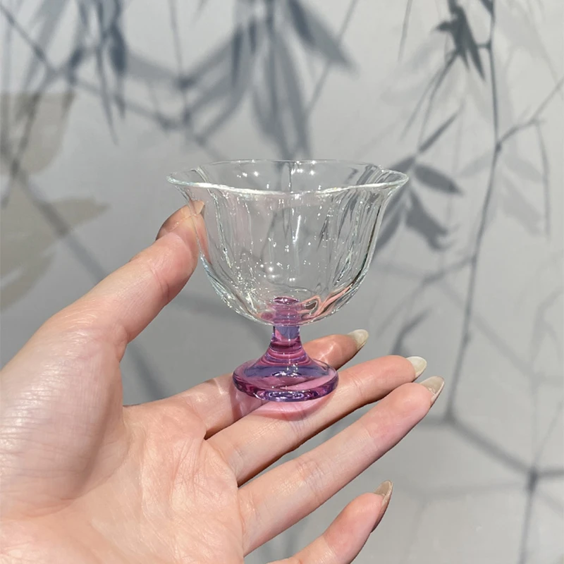 惊蛰 高硼硅玻璃紫色高脚梅花杯品茗杯功夫茶具家用茶盏个人单杯