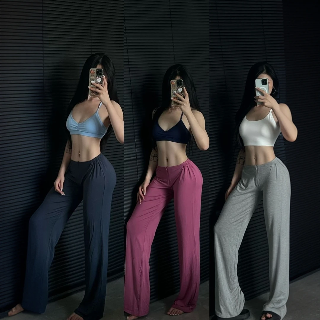 拉链巨舒服垂感健身普拉提运动长裤纯欲小腰精直筒女拖地瑜伽长裤