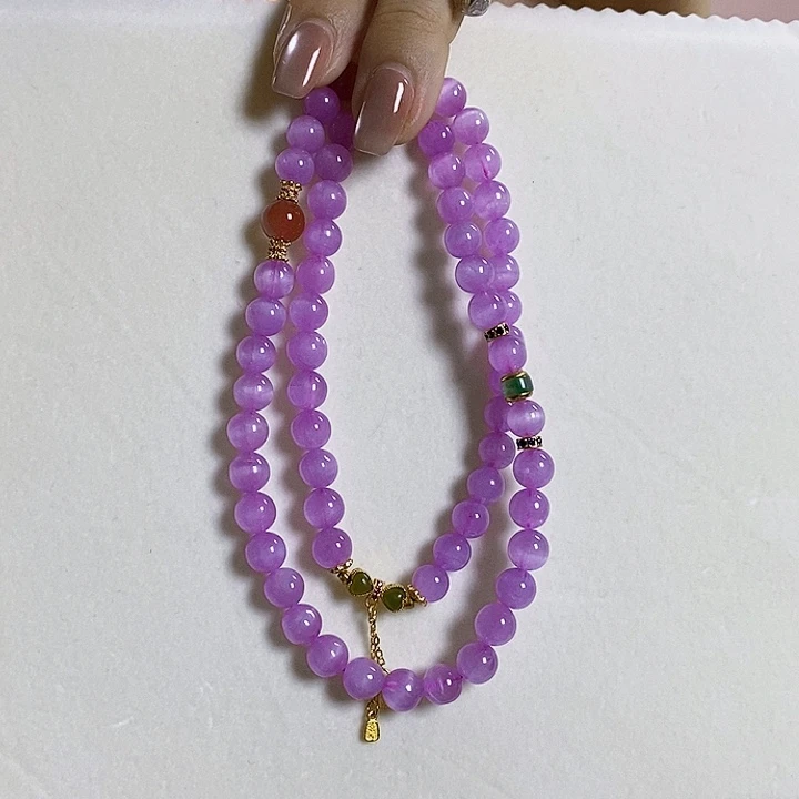 未镶嵌锂辉石紫锂辉高冰收藏级三圈手串7+