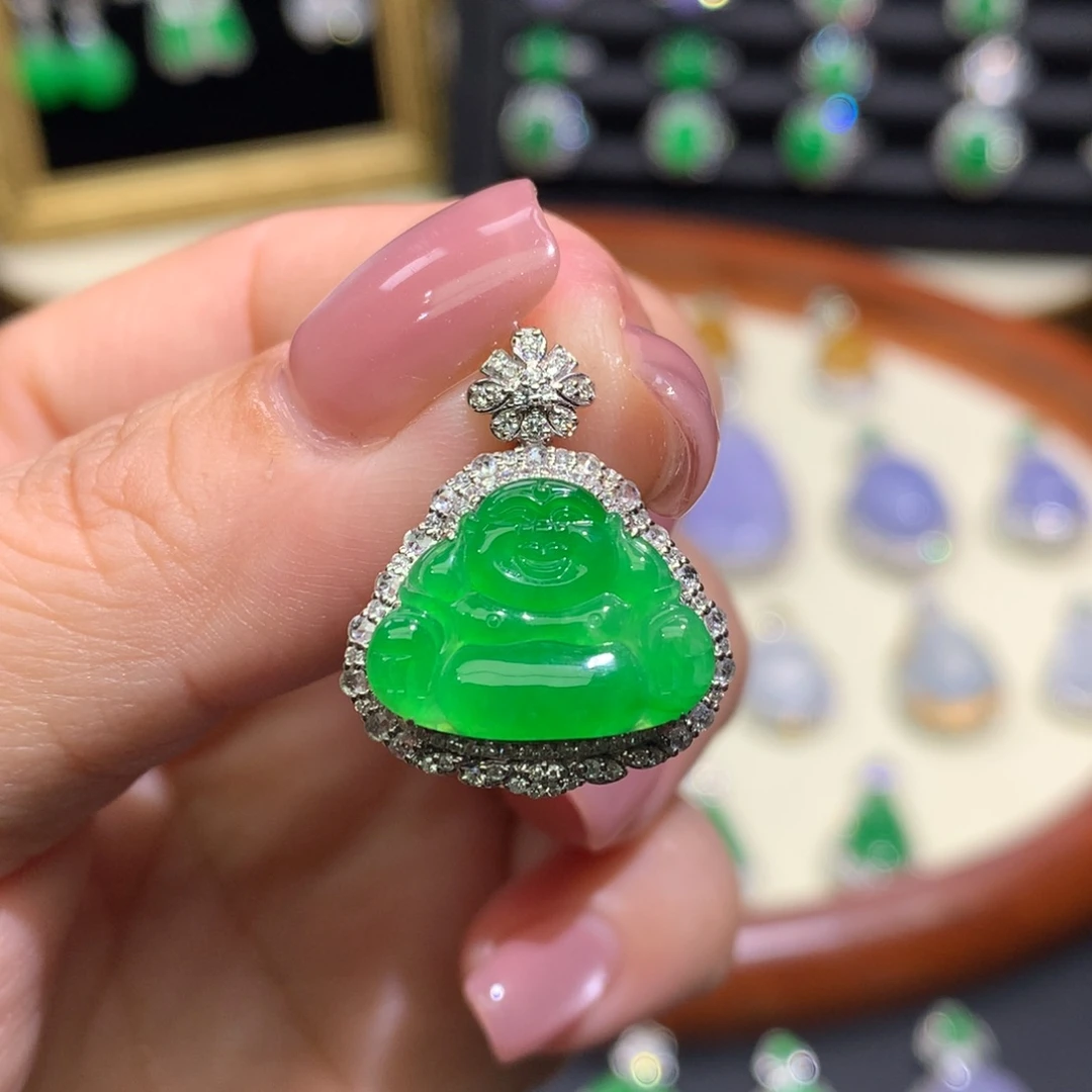 翡翠18K金镶嵌吊坠(不含链)