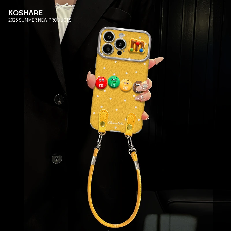 立体M豆公仔适用苹果15华为vivo/oppo小米iPhone16视窗羊皮手机壳