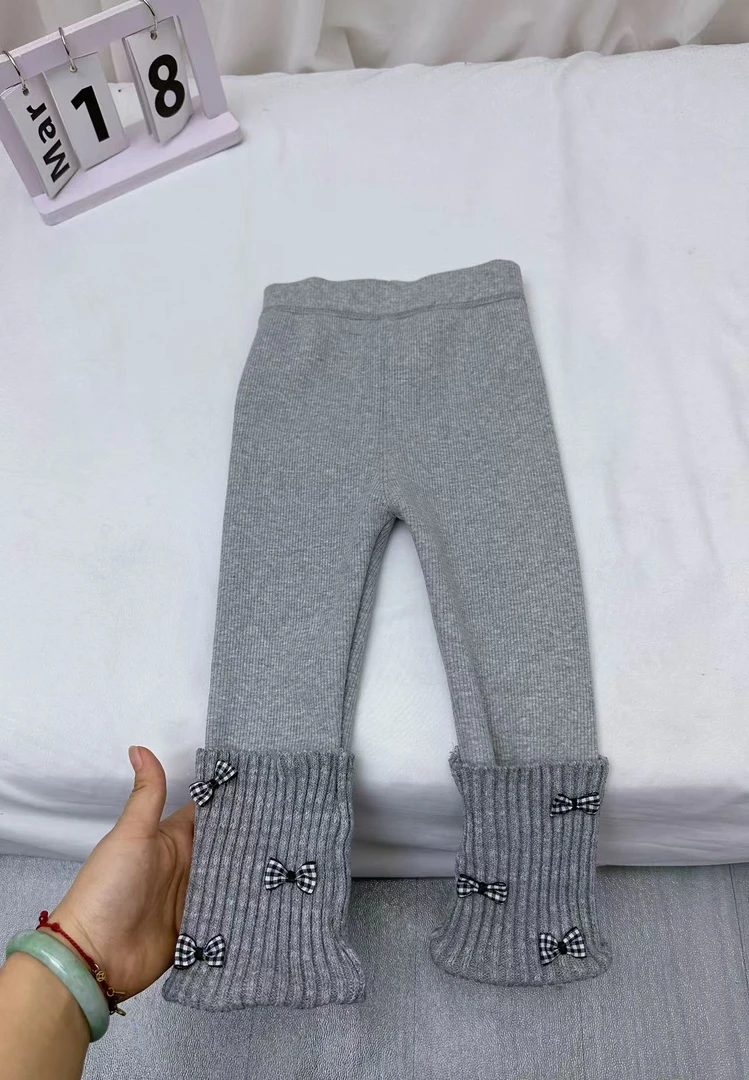 格子蝴蝶堆堆袜加绒打底裤