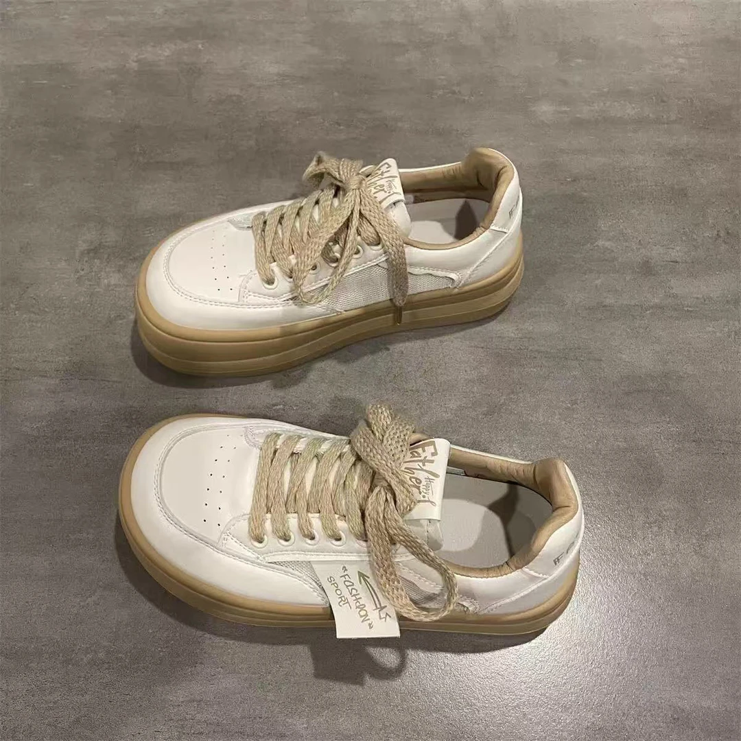 R-621卡夏季网面透气厚底板鞋女2025新款潮流复古小白鞋休闲女鞋