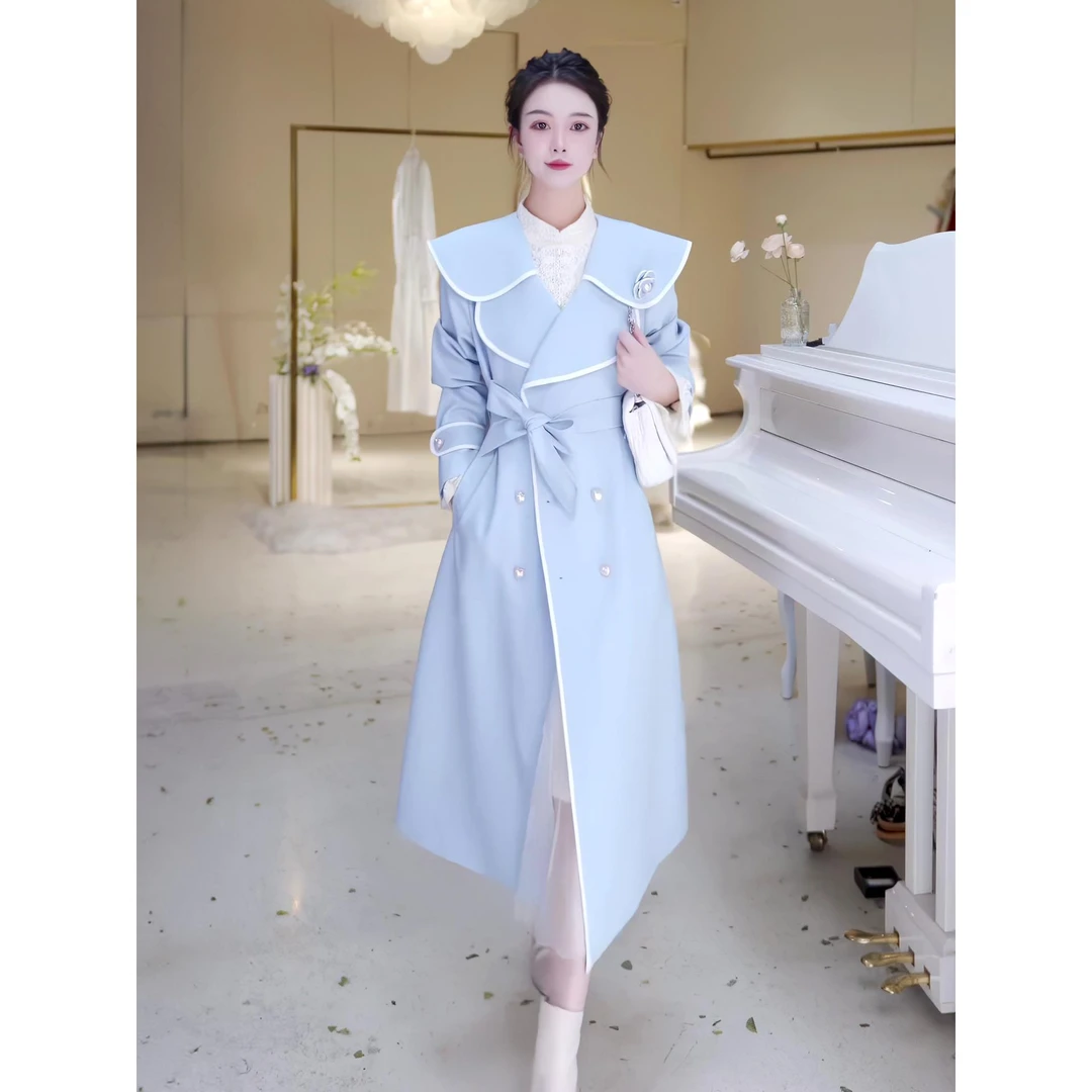 VOCKOO官方法式气质高级感小香风粉色风衣女2025冬季新款小个子收