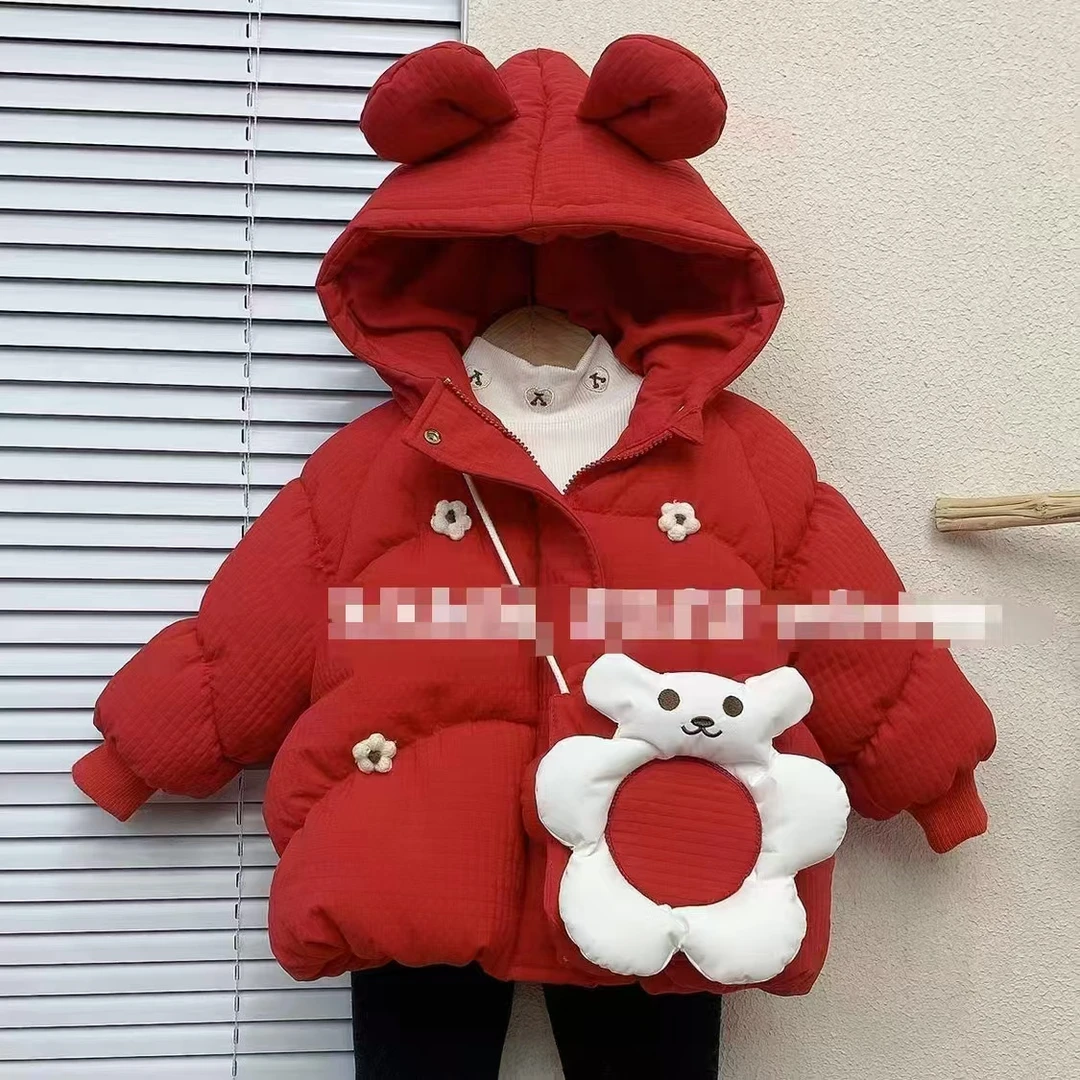 涵涵小花连帽加绒加厚外套棉服女小童冬季新款
