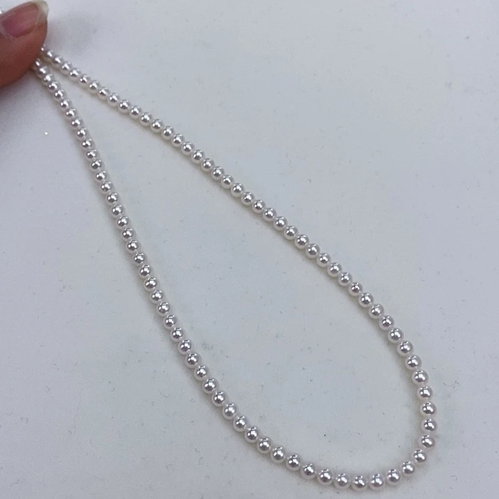 淡水珍珠颈饰银S925镶嵌3.9mm珍珠项链极强光无瑕疵