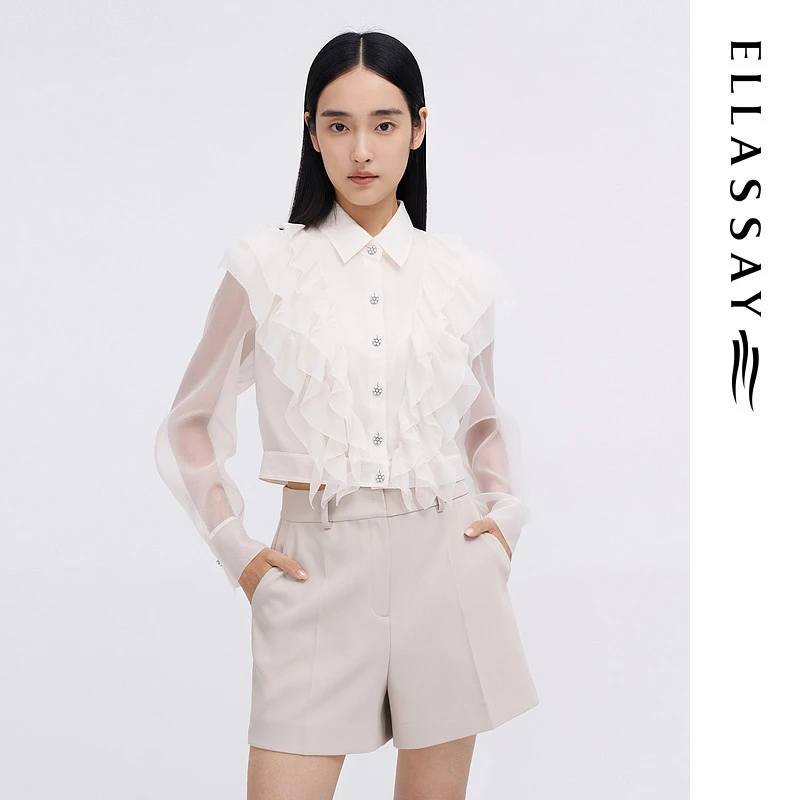 【粉丝专享】歌力思新款收腰荷叶边气质衬衫女EWE341C01800