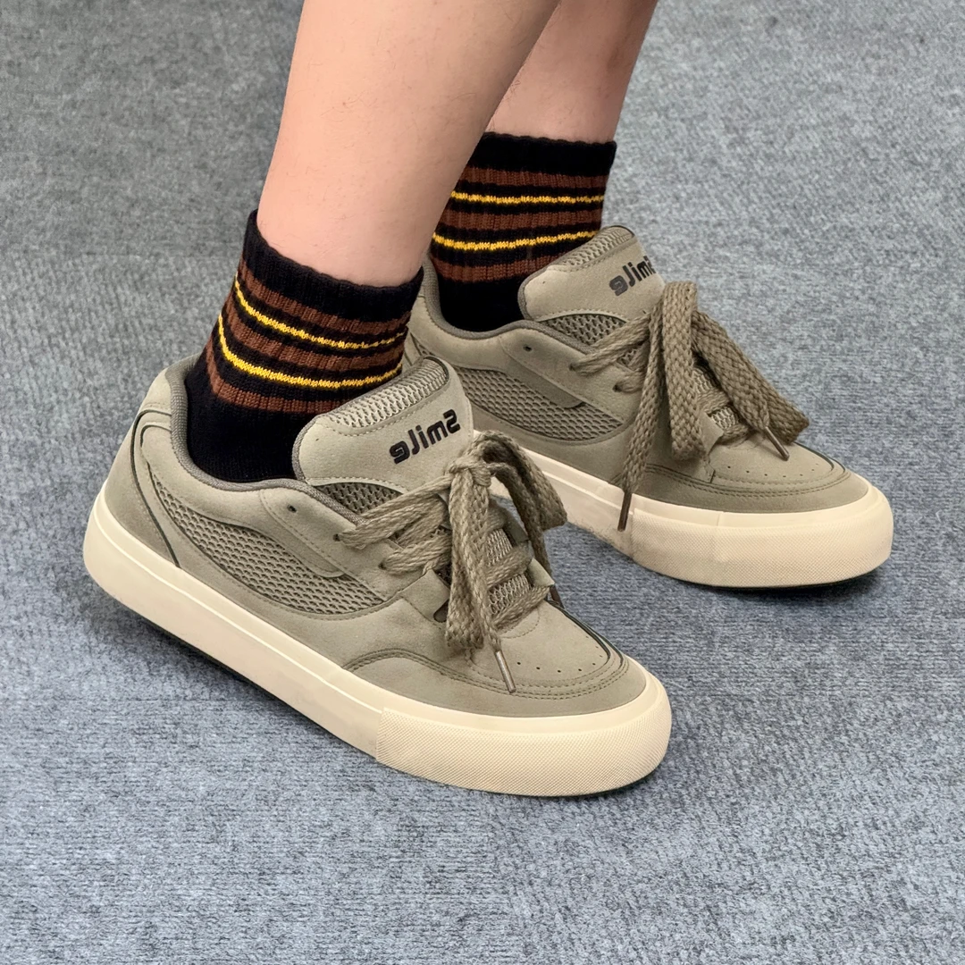 原创设计墨绿男鞋干净感痞帅板鞋2025新款秋季小众厚底面包鞋子男