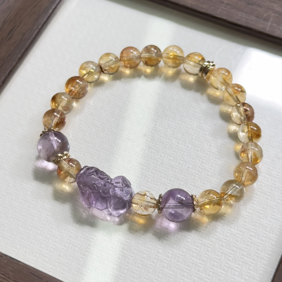 吞金貔貅紫水晶手串黄水晶手链小众手绳精致饰品轻奢女款