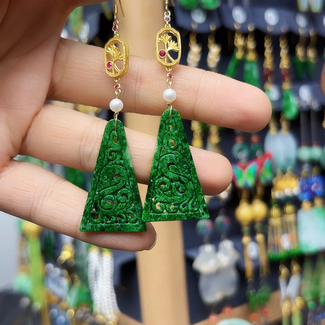 翡翠银S925镶嵌耳饰