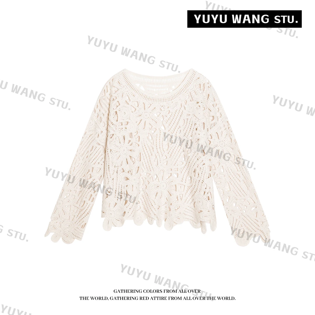 YUYU WANG 【织语】羊毛镂空米色上衣 RBC2FQ189
