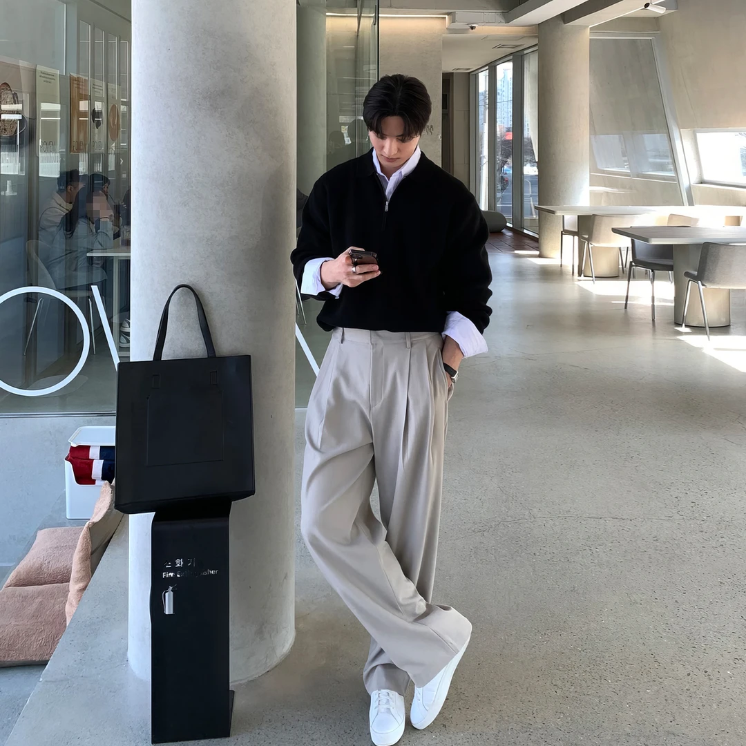 春秋直筒休闲西裤男士韩系轻熟风百搭西装裤港风垂感阔腿长裤