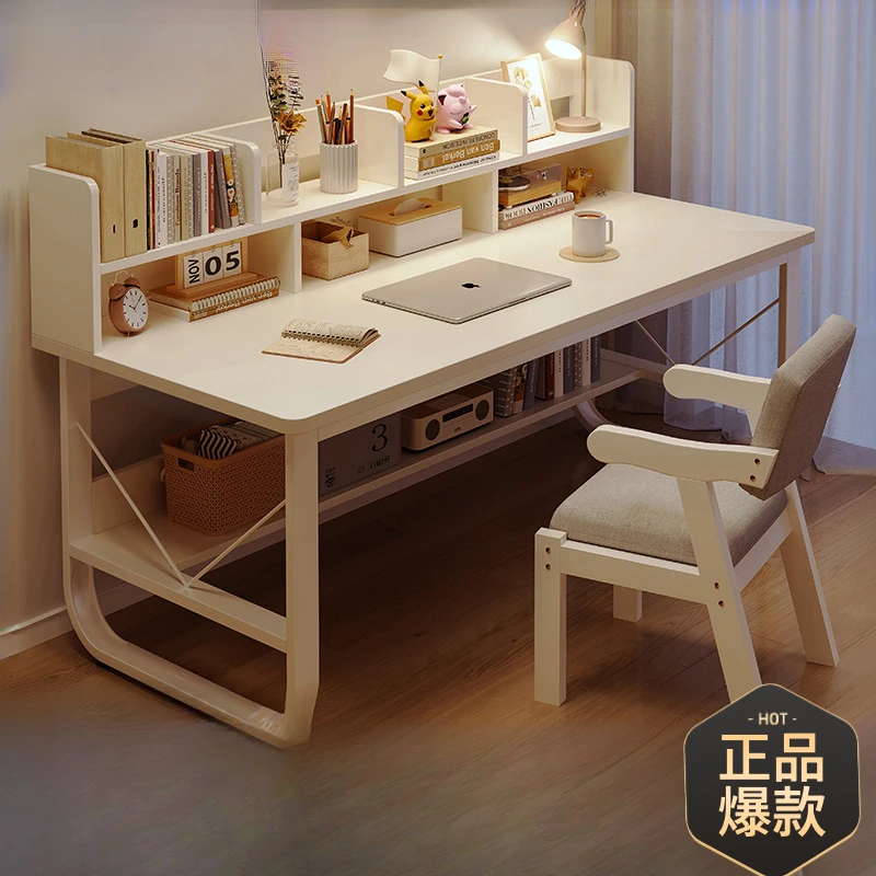 电脑桌带书架一体家用简易出租屋台式学生卧室学习写字书桌办公桌