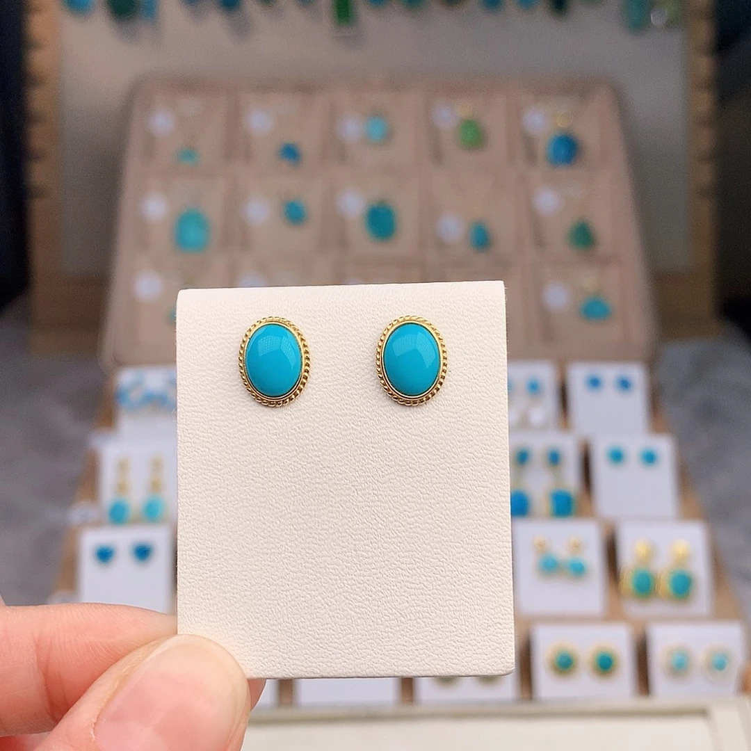 18K金镶嵌绿松石耳饰