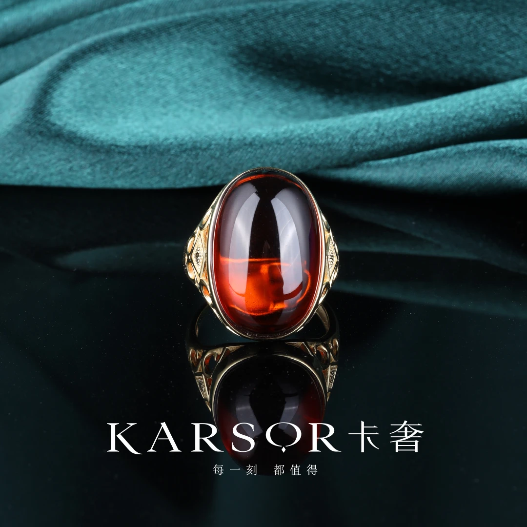 KARSOR/卡奢S925银镀金 血珀 戒指 J1961