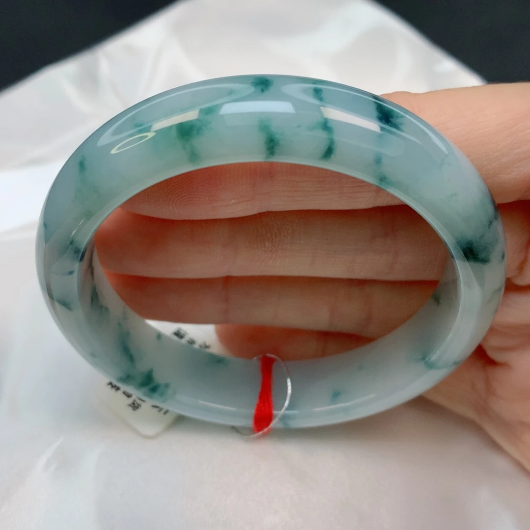 未镶嵌手镯翡翠55.2正圈，满飘蓝花，040