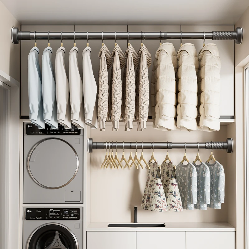 百悍晾衣杆伸缩免打孔窗帘杆家用卫生间浴帘杆衣柜挂衣杆伸缩杆