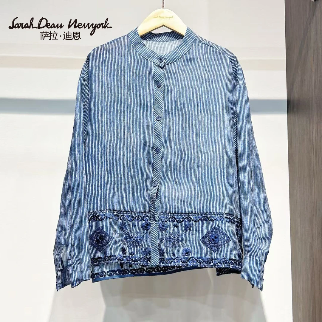 【萨拉迪恩】苎麻时尚刺绣百搭高端优雅衬衫