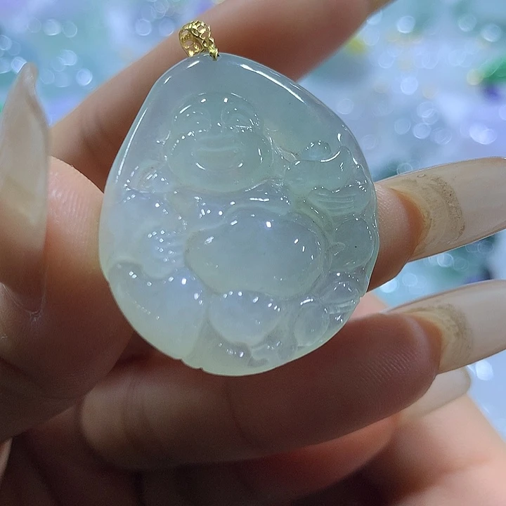 翡翠18K金镶嵌颈饰天然翡翠A货吊坠