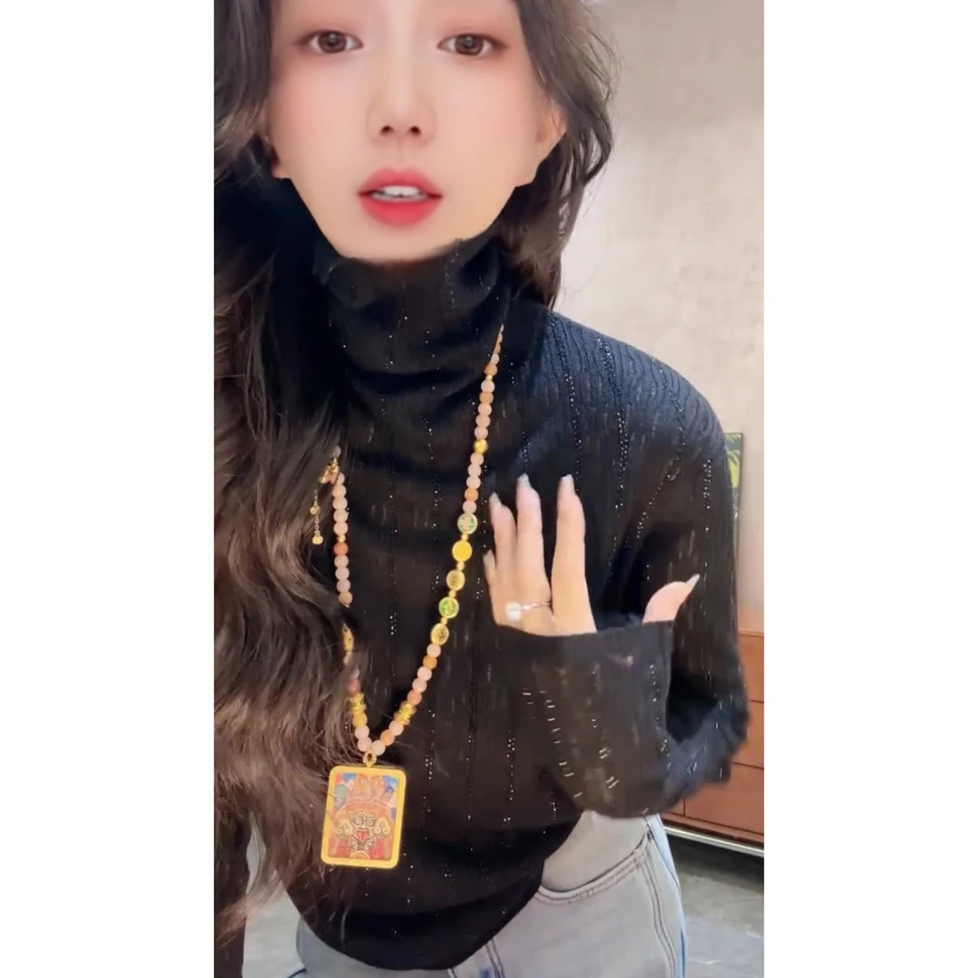 欧货烫钻高领衫秋冬洋气高级感重工烫钻弹力显瘦长袖打底衫针织